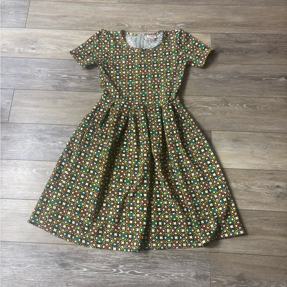 Lularoe Amelia Dress Sz S Skater Pockets Geo Print Comicon Cosplay Fun Whimsical